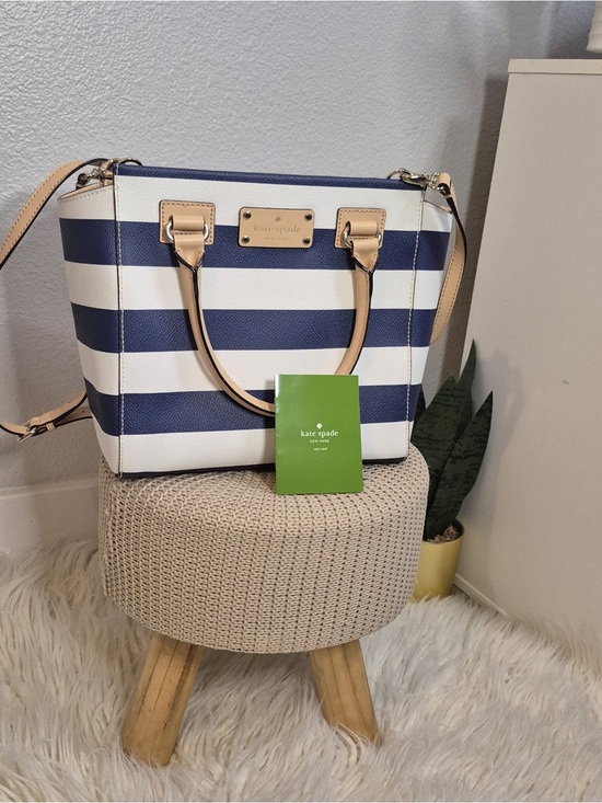 kate spade Handbags - Kate Spade - Navy and White Striped Tote with Tan Trim